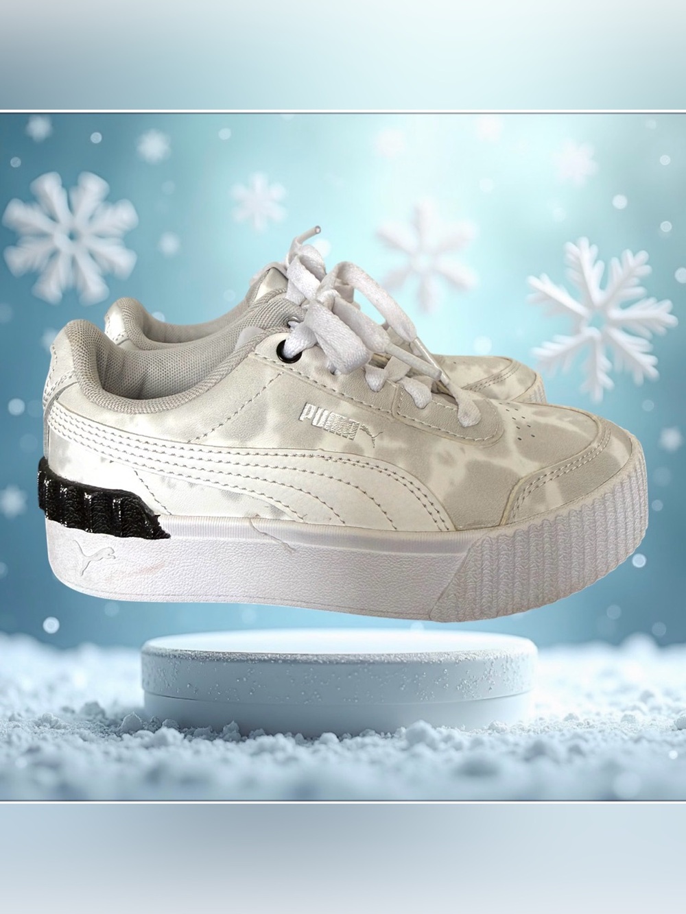 Puma Sneakers Kid’s Carina Lift Summer Graphic Platform White and Black Size 12.